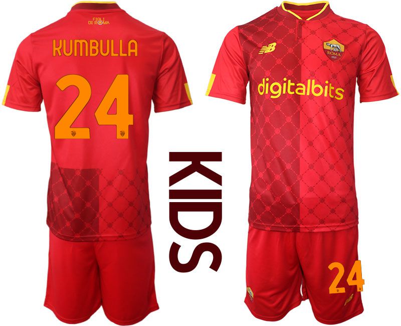 Youth 2022-2023 Club AS Rome home red #24 Soccer Jersey